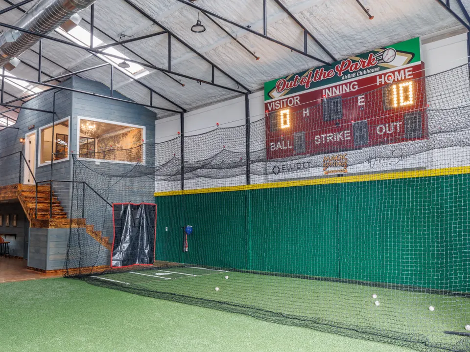 The indoor batting cage, with netting overhead