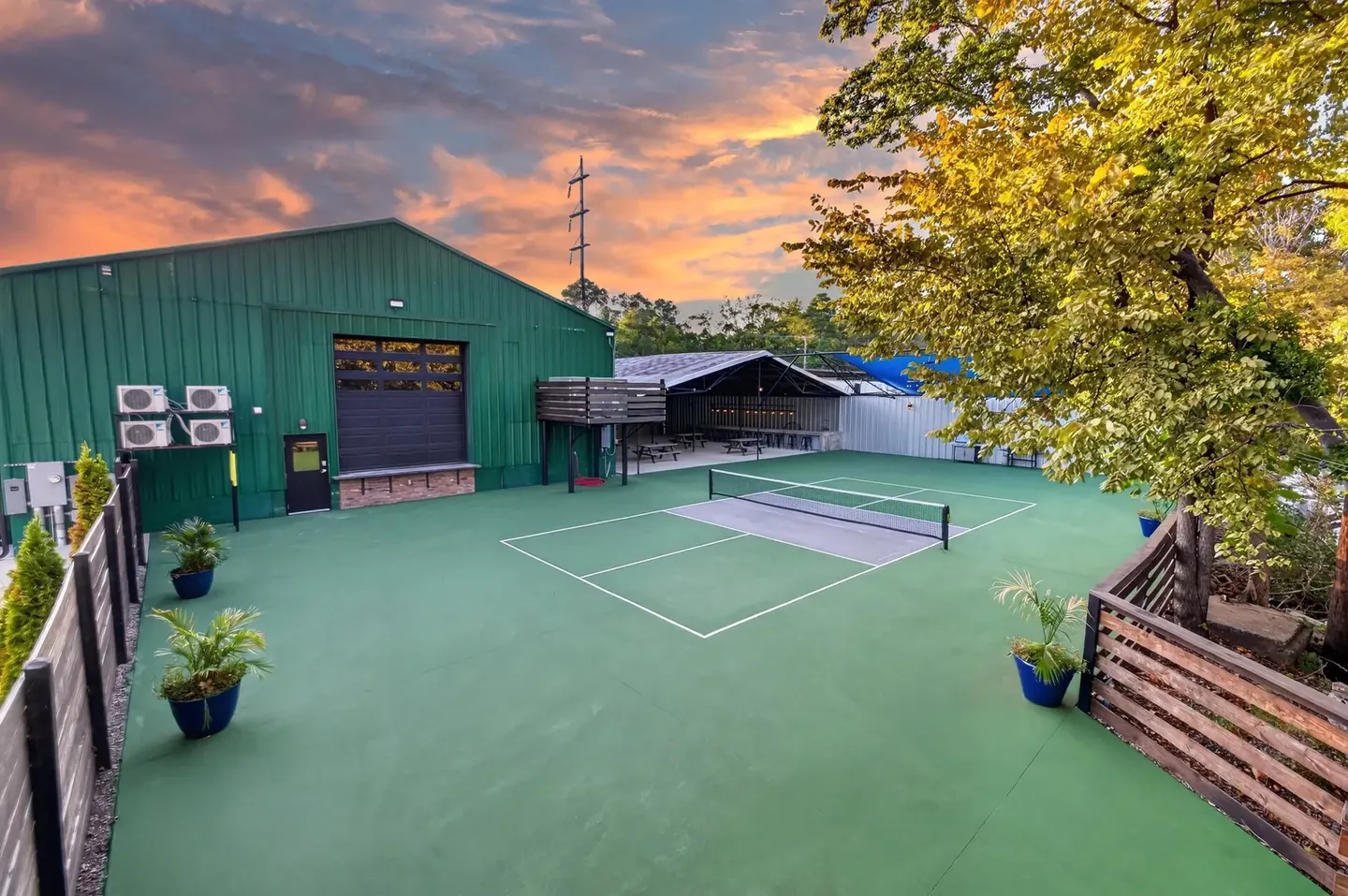 The pickleball court at dusk