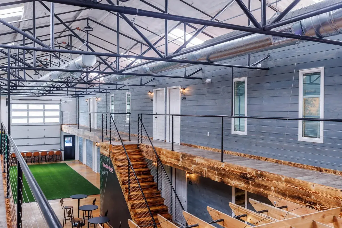 The mezzanine level of the clubhouse